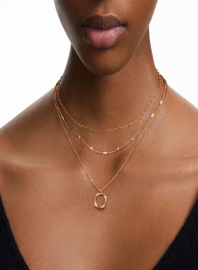 Kyerlyn Layered Gold Necklaces for Women, 14K Gold Plated Necklace Stack Circle Pendant Trendy Long Chain Stackable Gold Set Dainty Gold Stacked Jewelry Gifts - Image 4